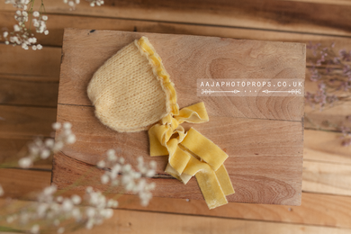 Baby newborn bonnet with velvet, butter yellow, made to order