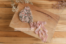 Baby girl newborn bonnet, flowers, blush, pink velvet, Made to order
