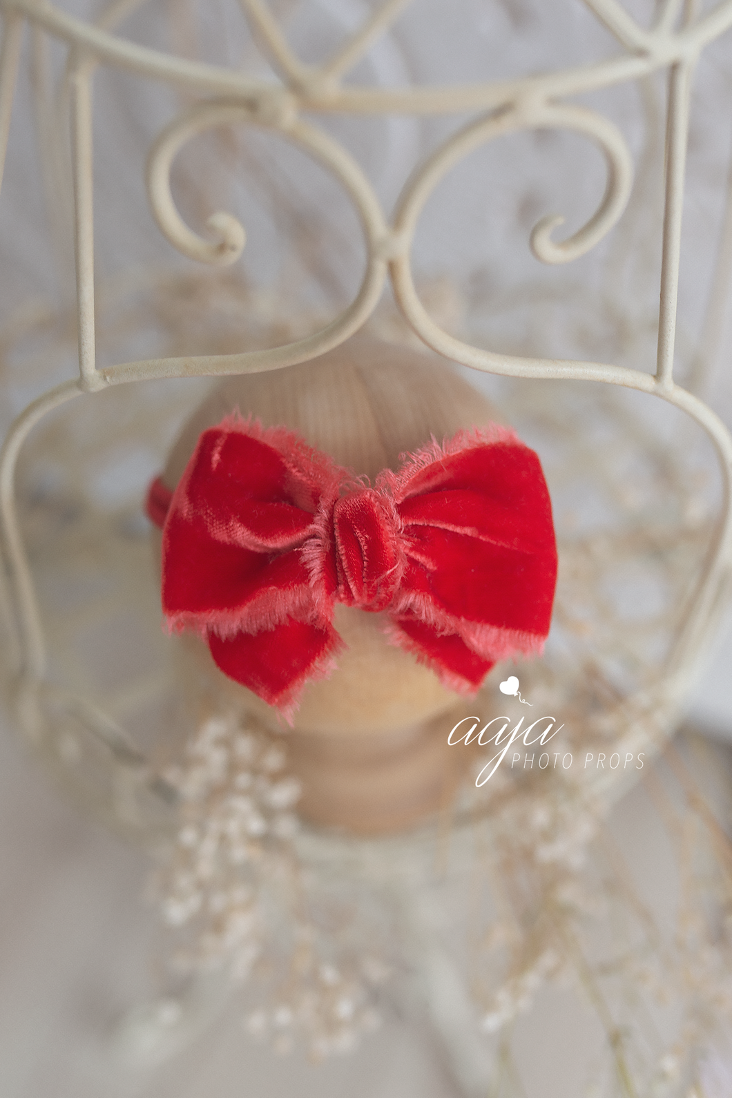 Baby newborn girl velvet bow tieback red, soft, single, RTS