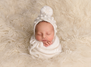 Knitted Baby newborn  wrap, White, grey, long, made to order
