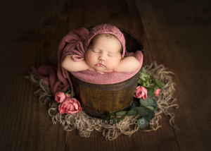 Dusty pink knitted Newborn wrap and bonnet set, Baby girl, Vibrant, Made to order