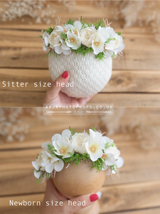 Baby newborn, sitter girl tieback flower, cream, off white, peony, RTS