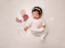 Baby newborn girl velvet bows tieback light beige, soft, RTS