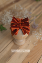 Baby turban hat, velvet, newborn, burnt orange, bows, RTS
